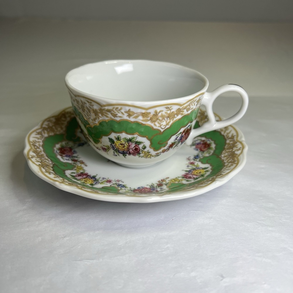 Andrea By Sedak 1996 Inspired By 18th Century Sevres Green Porcelain Cup Saucer